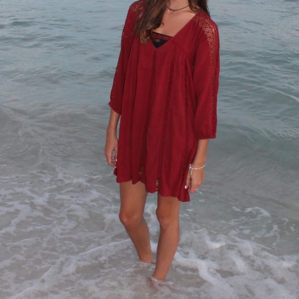 Casual Berry Babydoll Beach Dress